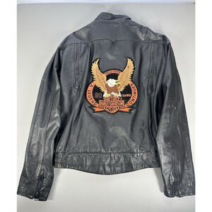 VTG Hein Gericke Leather Motorcycle Jacket Mens 42W Black w/ Large 90's Patch